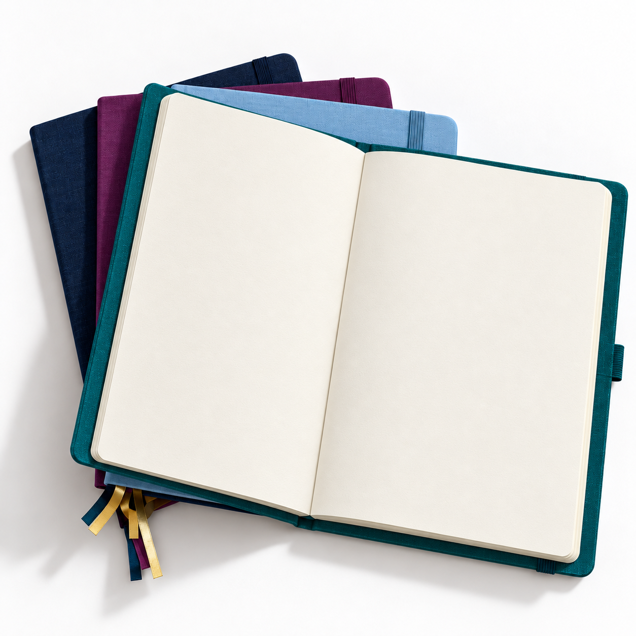 Custom Corporate Planner with Weekly Layout An open corporate planner showing a weekly layout and a ribbon marker